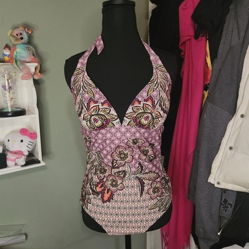 Prana NWT Floral Halter Neck Women's Bathing Suit 1 Pc Size M